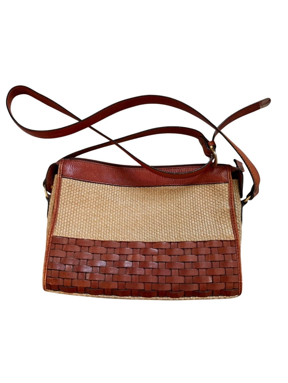 Etienne Aigner Woven Straw and Leather Crossbody Bag